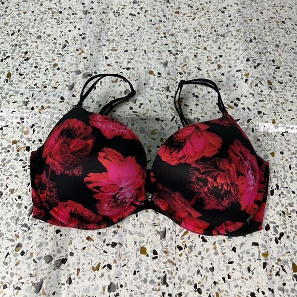 Victoria Secret Very Sexy Push Up Bra Red Floral Black Colorful 34DD - Picture 2 of 5